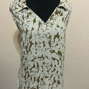 CAbi Gray and Green Graphic Sleeveless Blouse